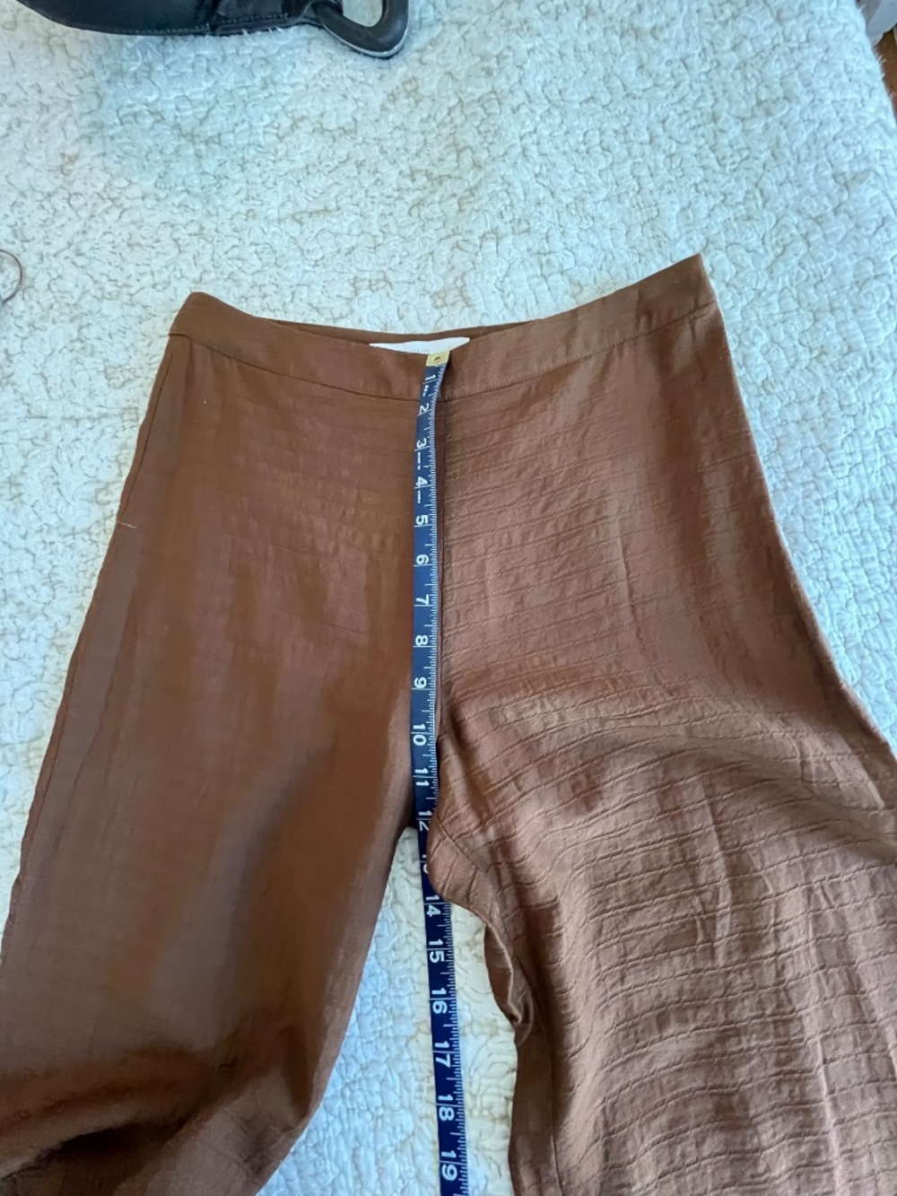 Mango  textured chocolate brown lightweight wide leg summer pants medium